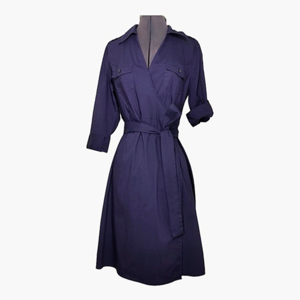 Converse Cotton Roll Up Tab Sleeve Purple Wrap Shirt Dress M